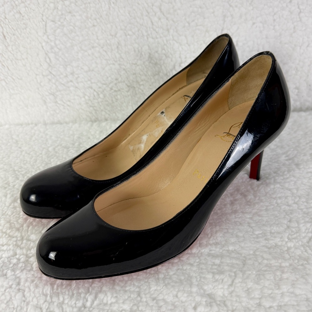 Christian Louboutin Black Patent Leather Heels 70mm Red Sole Pumps EU 37